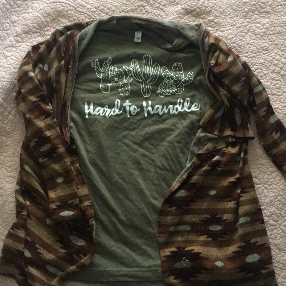 Cactus Tee with Serape/Aztec Cardigan